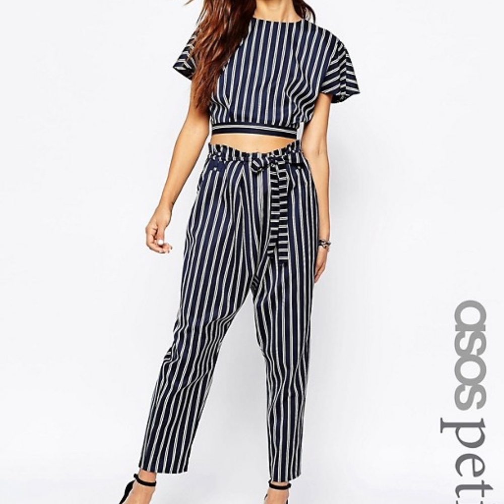 ASOS Navy Stripe Tie Waist Pants Size 6, NWT